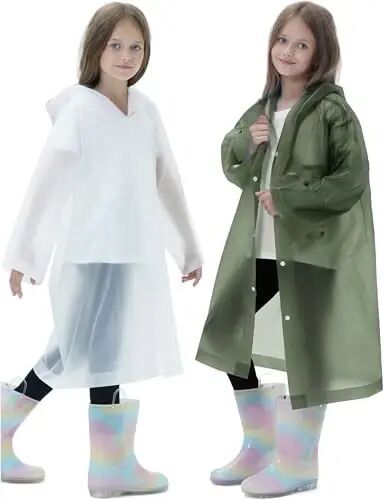 HOOMBOOM 2 Pack Reusable Waterproof Raincoat EVA Emergency Rain Ponchos One Size Rain Jacket for Children, Boys and Girls - 1