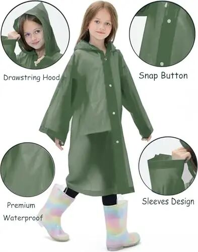 HOOMBOOM 2 Pack Reusable Waterproof Raincoat EVA Emergency Rain Ponchos One Size Rain Jacket for Children, Boys and Girls - 3