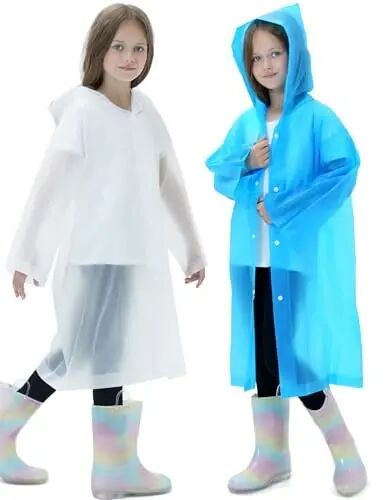 HOOMBOOM 2 Pack Reusable Waterproof Raincoat EVA Emergency Rain Ponchos One Size Rain Jacket for Children, Boys and Girls - 1