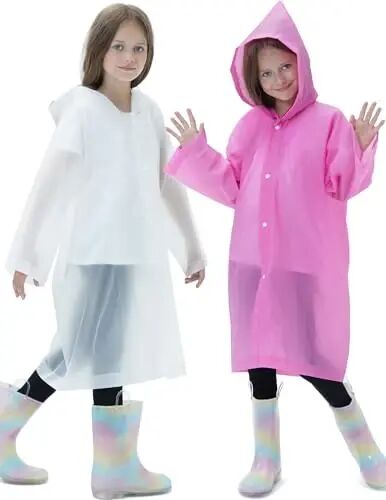HOOMBOOM 2 Pack Reusable Waterproof Raincoat EVA Emergency Rain Ponchos One Size Rain Jacket for Children, Boys and Girls - HOOMBOOM