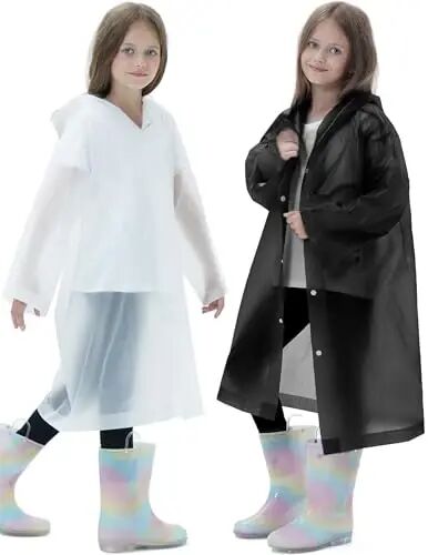 HOOMBOOM 2 Pack Reusable Waterproof Raincoat EVA Emergency Rain Ponchos One Size Rain Jacket for Children, Boys and Girls - 1