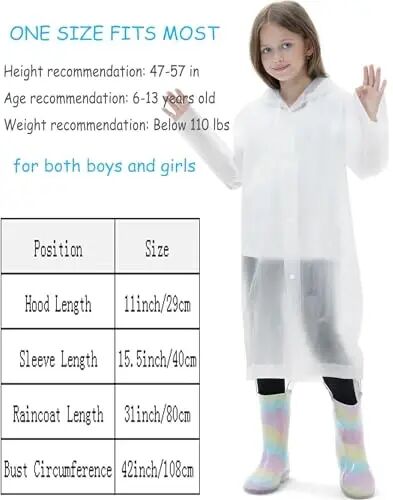 HOOMBOOM 2 Pack Reusable Waterproof Raincoat EVA Emergency Rain Ponchos One Size Rain Jacket for Children, Boys and Girls - 3