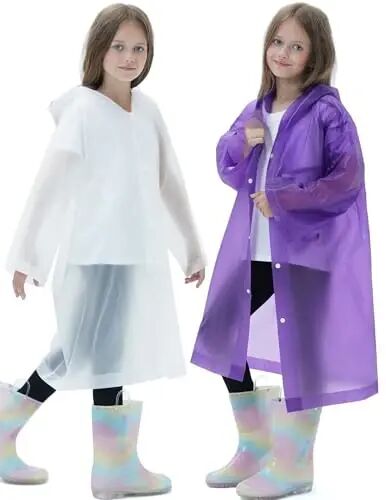 HOOMBOOM 2 Pack Reusable Waterproof Raincoat EVA Emergency Rain Ponchos One Size Rain Jacket for Children, Boys and Girls - 1