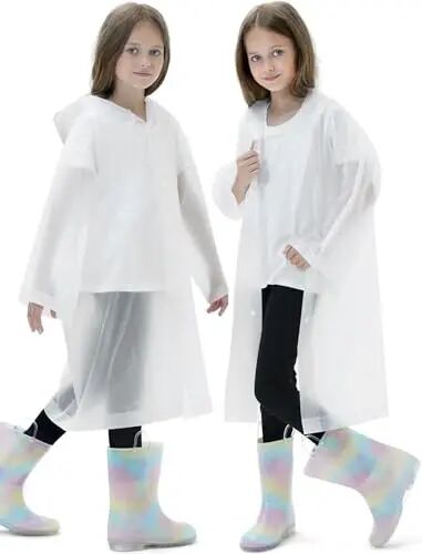 HOOMBOOM 2 Pack Reusable Waterproof Raincoat EVA Emergency Rain Ponchos One Size Rain Jacket for Children, Boys and Girls - 2