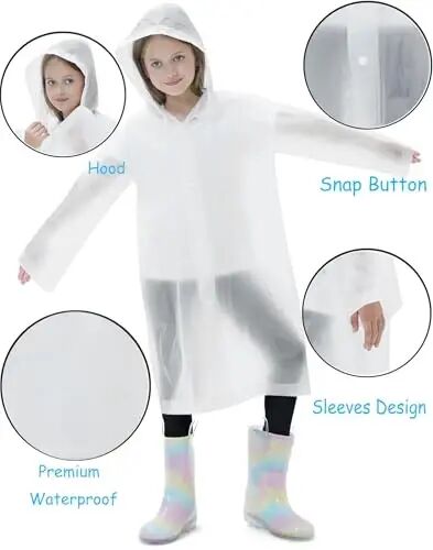 HOOMBOOM 2 Pack Reusable Waterproof Raincoat EVA Emergency Rain Ponchos One Size Rain Jacket for Children, Boys and Girls - 3