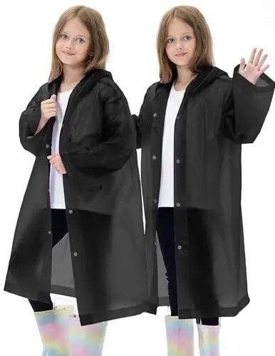 HOOMBOOM 2 Pack Reusable Waterproof Raincoat EVA Emergency Rain Ponchos One Size Rain Jacket for Children, Boys and Girls - HOOMBOOM