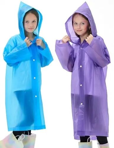 HOOMBOOM 2 Pack Reusable Waterproof Raincoat EVA Emergency Rain Ponchos One Size Rain Jacket for Children, Boys and Girls - HOOMBOOM (1)