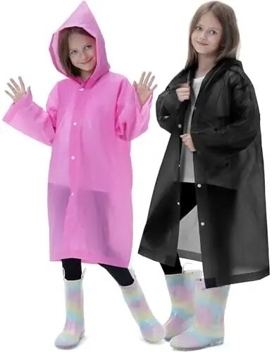 HOOMBOOM 2 Pack Reusable Waterproof Raincoat EVA Emergency Rain Ponchos One Size Rain Jacket for Children, Boys and Girls - HOOMBOOM