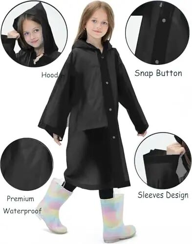 HOOMBOOM 2 Pack Reusable Waterproof Raincoat EVA Emergency Rain Ponchos One Size Rain Jacket for Children, Boys and Girls - 4