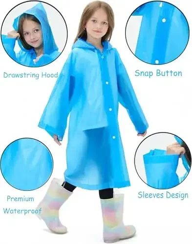 HOOMBOOM 2 Pack Waterproof Raincoats for Kids Reusable, EVA Rain Ponchos Emergency Rain Jacket for Children, Boys and Girls - 4