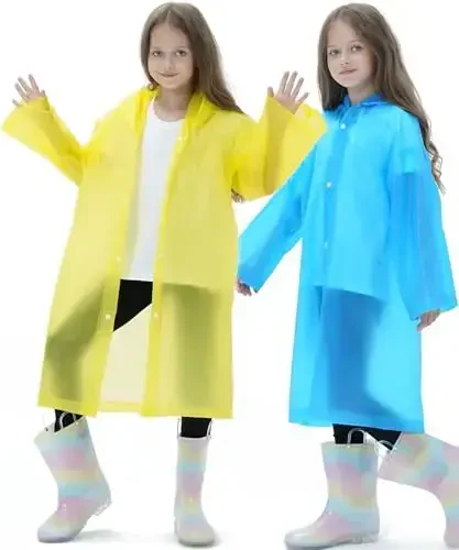 HOOMBOOM 2 Pack Waterproof Raincoats for Kids Reusable,EVA Rain Ponchos Emergency Rain Jacket for Children, Boys and Girls - 5