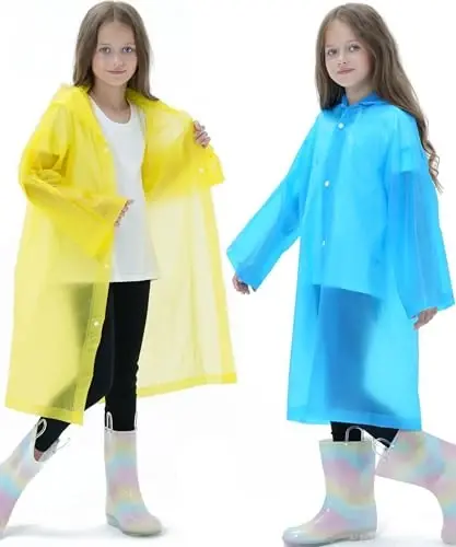 HOOMBOOM 2 Pack Waterproof Raincoats for Kids Reusable,EVA Rain Ponchos Emergency Rain Jacket for Children, Boys and Girls 