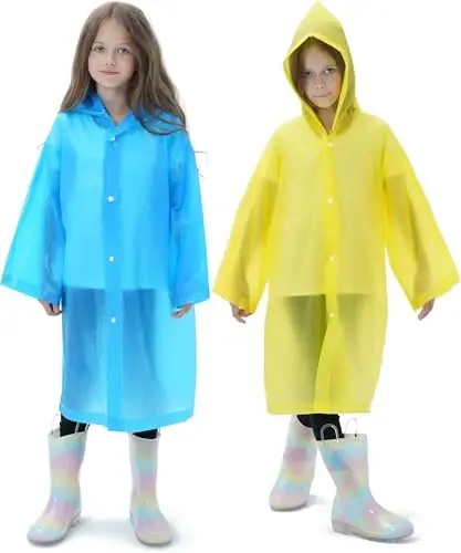 HOOMBOOM 2 Pack Waterproof Raincoats for Kids Reusable,EVA Rain Ponchos Emergency Rain Jacket for Children, Boys and Girls - 2