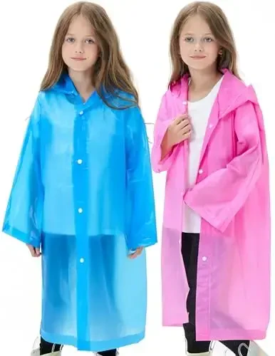 HOOMBOOM 2 Pack Waterproof Raincoats for Kids Reusable,EVA Rain Ponchos Emergency Rain Jacket for Children, Boys and Girls - 1