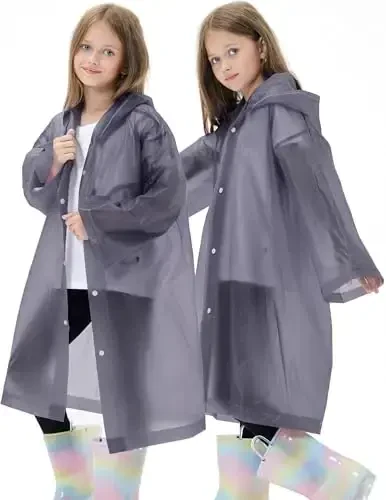 HOOMBOOM 2 Pack Waterproof Raincoats for Kids Reusable,EVA Rain Ponchos Emergency Rain Jacket for Children, Boys and Girls - 1