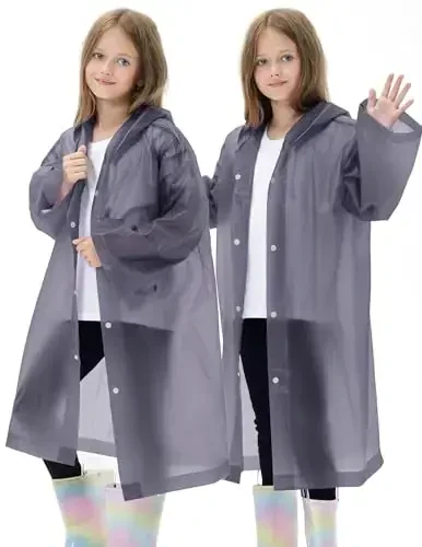 HOOMBOOM 2 Pack Waterproof Raincoats for Kids Reusable,EVA Rain Ponchos Emergency Rain Jacket for Children, Boys and Girls - 4