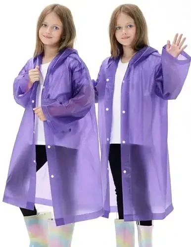 HOOMBOOM 2 Pack Waterproof Raincoats for Kids Reusable,EVA Rain Ponchos Emergency Rain Jacket for Children, Boys and Girls 