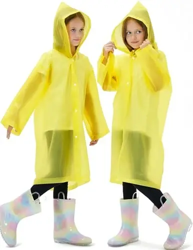 HOOMBOOM 2 Pack Waterproof Raincoats for Kids Reusable,EVA Rain Ponchos Emergency Rain Jacket for Children, Boys and Girls - 5