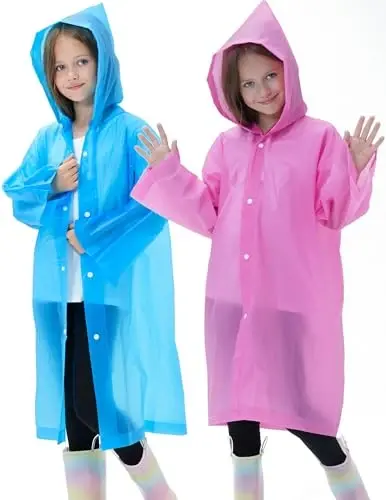 HOOMBOOM 2 Pack Waterproof Raincoats for Kids Reusable,EVA Rain Ponchos Emergency Rain Jacket for Children, Boys and Girls - 5