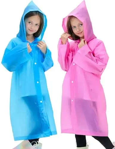 HOOMBOOM 2 Pack Waterproof Raincoats for Kids Reusable,EVA Rain Ponchos Emergency Rain Jacket for Children, Boys and Girls - 2
