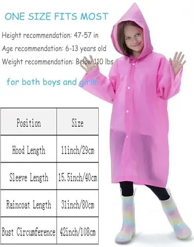 HOOMBOOM 2 Pack Waterproof Raincoats for Kids Reusable,EVA Rain Ponchos Emergency Rain Jacket for Children, Boys and Girls - 4