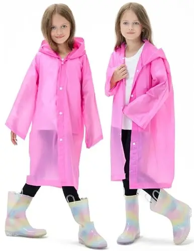 HOOMBOOM 2 Pack Waterproof Raincoats for Kids Reusable,EVA Rain Ponchos Emergency Rain Jacket for Children, Boys and Girls - 1