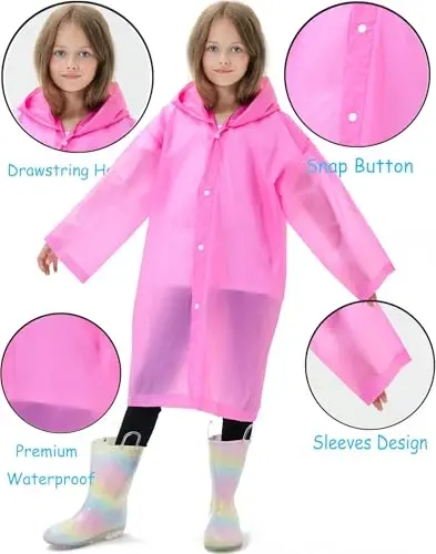 HOOMBOOM 2 Pack Waterproof Raincoats for Kids Reusable,EVA Rain Ponchos Emergency Rain Jacket for Children, Boys and Girls - 2