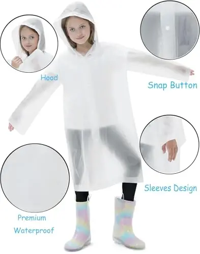 HOOMBOOM 2 Pack Waterproof Raincoats for Kids Reusable,EVA Rain Ponchos Emergency Rain Jacket for Children, Boys and Girls - 4