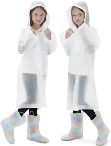 HOOMBOOM 2 Pack Waterproof Raincoats for Kids Reusable,EVA Rain Ponchos Emergency Rain Jacket for Children, Boys and Girls - 5
