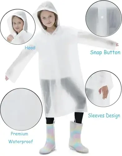HOOMBOOM 2 Pack Waterproof Raincoats for Kids Reusable,EVA Rain Ponchos Emergency Rain Jacket for Children, Boys and Girls - 4