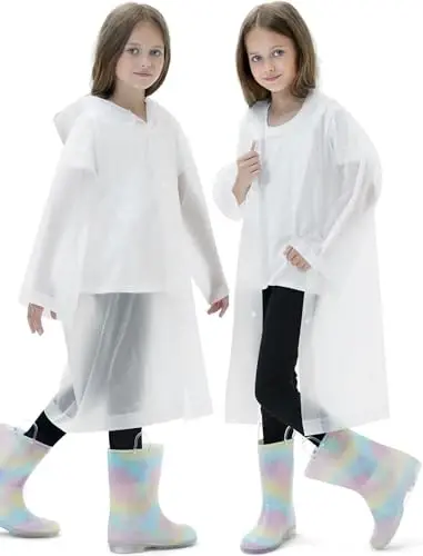HOOMBOOM 2 Pack Waterproof Raincoats for Kids Reusable,EVA Rain Ponchos Emergency Rain Jacket for Children, Boys and Girls - 2