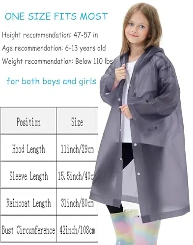 HOOMBOOM 2 Pack Waterproof Raincoats for Kids Reusable,EVA Rain Ponchos Emergency Rain Jacket for Children, Boys and Girls - 2