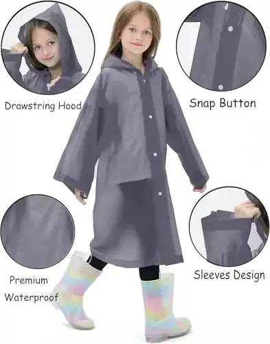 HOOMBOOM 2 Pack Waterproof Raincoats for Kids Reusable,EVA Rain Ponchos Emergency Rain Jacket for Children, Boys and Girls - 3