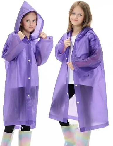 HOOMBOOM 2 Pack Waterproof Raincoats for Kids Reusable,EVA Rain Ponchos Emergency Rain Jacket for Children, Boys and Girls - 4