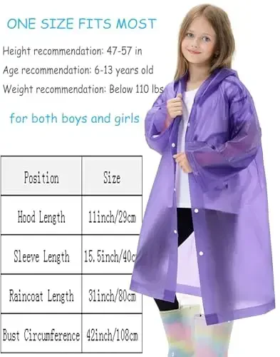 HOOMBOOM 2 Pack Waterproof Raincoats for Kids Reusable,EVA Rain Ponchos Emergency Rain Jacket for Children, Boys and Girls - 2