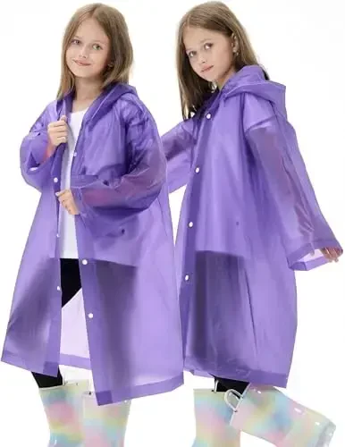HOOMBOOM 2 Pack Waterproof Raincoats for Kids Reusable,EVA Rain Ponchos Emergency Rain Jacket for Children, Boys and Girls - 5