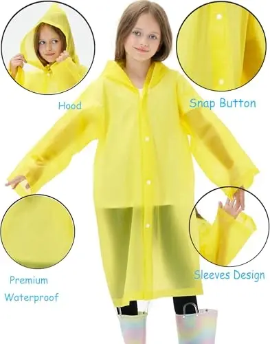 HOOMBOOM 2 Pack Waterproof Raincoats for Kids Reusable,EVA Rain Ponchos Emergency Rain Jacket for Children, Boys and Girls - 4