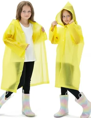 HOOMBOOM 2 Pack Waterproof Raincoats for Kids Reusable,EVA Rain Ponchos Emergency Rain Jacket for Children, Boys and Girls 