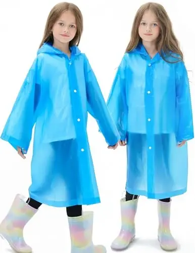 HOOMBOOM 2 Pack Waterproof Raincoats for Kids Reusable,EVA Rain Ponchos Emergency Rain Jacket for Children, Boys and Girls - 1