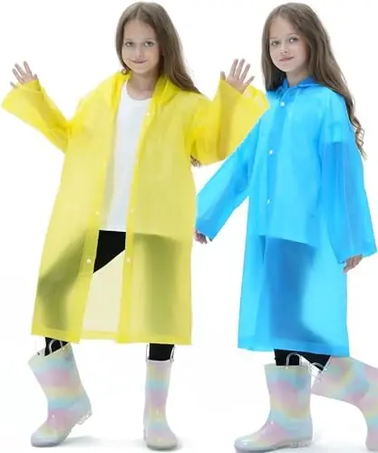 HOOMBOOM 2 Pack Waterproof Raincoats for Kids Reusable,EVA Rain Ponchos Emergency Rain Jacket for Children, Boys and Girls - 5