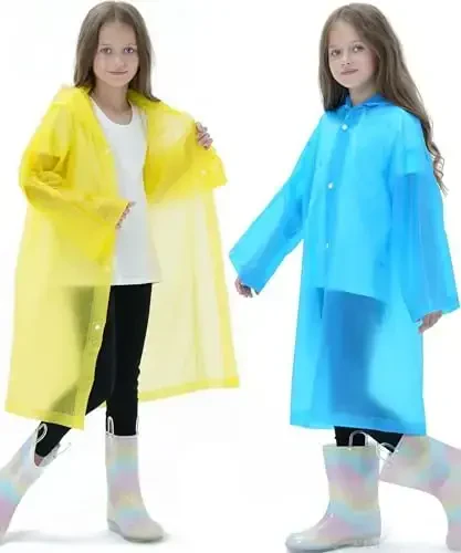 HOOMBOOM 2 Pack Waterproof Raincoats for Kids Reusable,EVA Rain Ponchos Emergency Rain Jacket for Children, Boys and Girls - 1