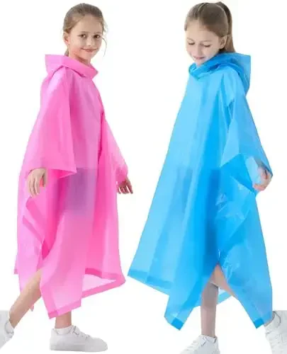 HOOMBOOM Bolalar uchun yomg'ir ponchosi (2 dona) Suv o'tkazmaydigan qayta foydalanish mumkin bo'lgan EVA yomg'ir paltosi Bolalar, o'g'il bolalar va qizlar uchun bir xil o'lchamdagi yomg'ir kurtkalari - 1