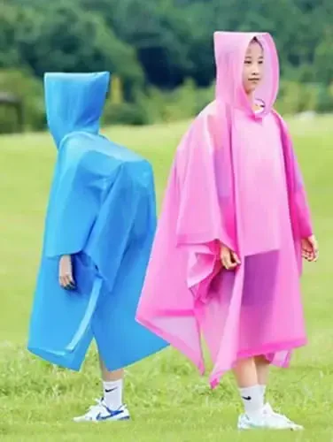 HOOMBOOM Bolalar uchun yomg'ir ponchosi (2 dona) Suv o'tkazmaydigan qayta foydalanish mumkin bo'lgan EVA yomg'ir paltosi Bolalar, o'g'il bolalar va qizlar uchun bir xil o'lchamdagi yomg'ir kurtkalari - 3