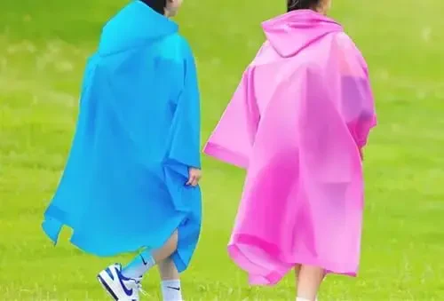 HOOMBOOM Bolalar uchun yomg'ir ponchosi (2 dona) Suv o'tkazmaydigan qayta foydalanish mumkin bo'lgan EVA yomg'ir paltosi Bolalar, o'g'il bolalar va qizlar uchun bir xil o'lchamdagi yomg'ir kurtkalari - 4