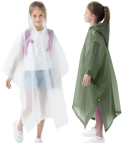 HOOMBOOM Rain Poncho for Kids(2 Pack) Waterproof Reusable EVA Raincoat One Size Rain Jackets for Children,Boys and Girls 
