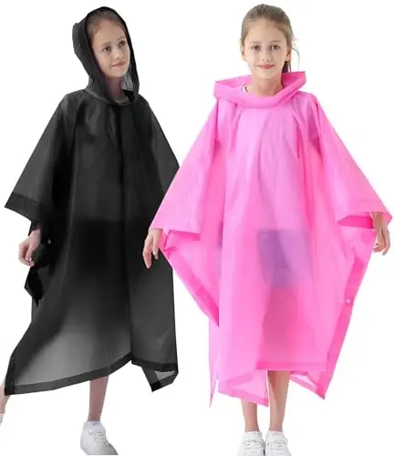 HOOMBOOM Rain Poncho for Kids(2 Pack) Waterproof Reusable EVA Raincoat One Size Rain Jackets for Children,Boys and Girls - HOOMBOOM