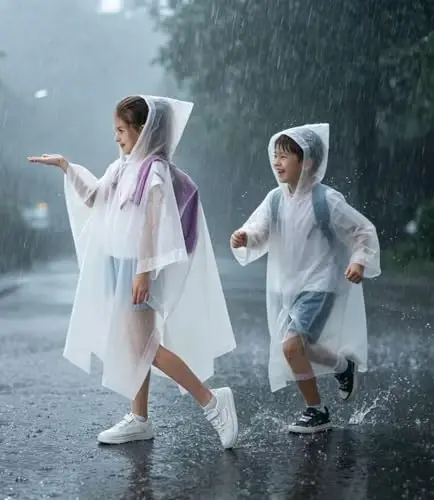 HOOMBOOM Rain Poncho for Kids(2 Pack) Waterproof Reusable EVA Raincoat One Size Rain Jackets for Children,Boys and Girls - 3