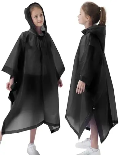 HOOMBOOM Rain Poncho for Kids(2 Pack) Waterproof Reusable EVA Raincoat One Size Rain Jackets for Children,Boys and Girls 