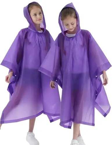 HOOMBOOM Rain Poncho for Kids(2 Pack) Waterproof Reusable EVA Raincoat One Size Rain Jackets for Children,Boys and Girls - 5