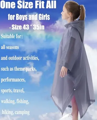 HOOMBOOM Rain Poncho for Kids(2 Pack) Waterproof Reusable EVA Raincoat One Size Rain Jackets for Children,Boys and Girls - 2